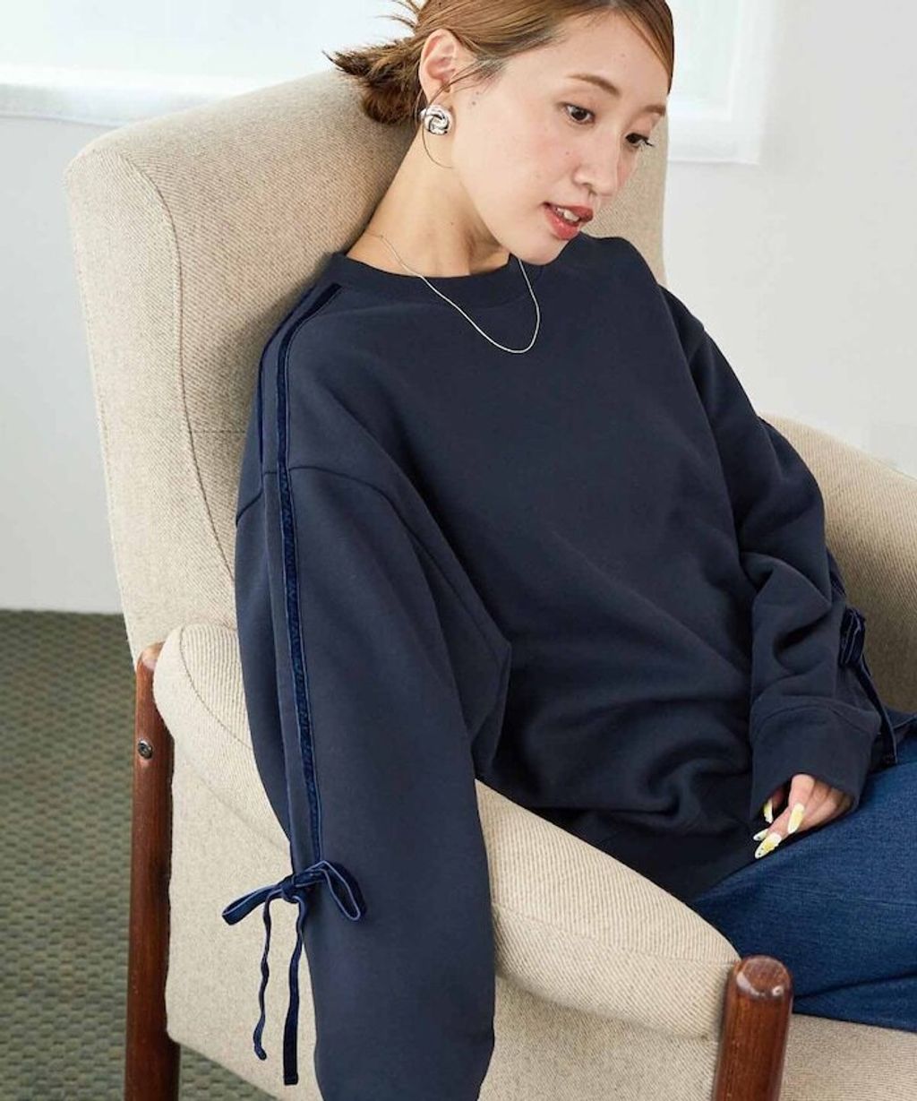 FREAKS STORE 天鵝絨緞帶內刷毛oversize大學T_23