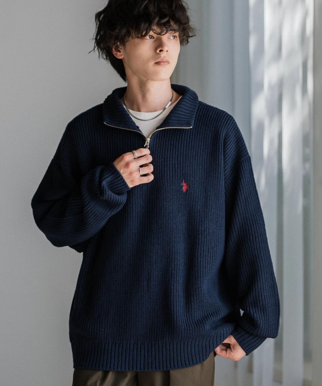 U.S. POLO ASSN. 半拉鍊寬鬆版型針織毛衣_2
