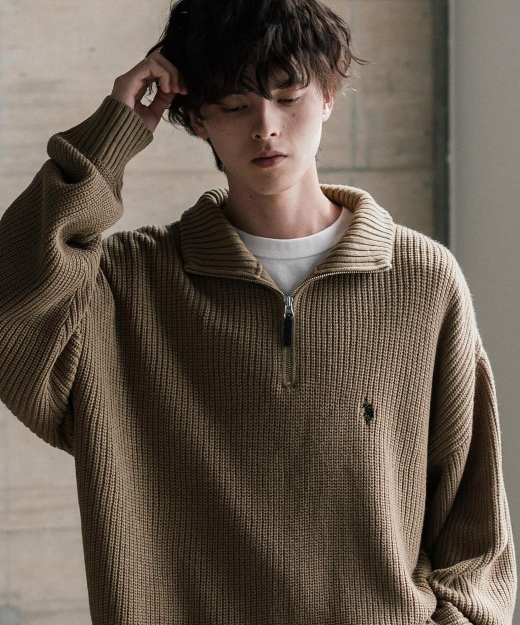 U.S. POLO ASSN. 半拉鍊寬鬆版型針織毛衣_1