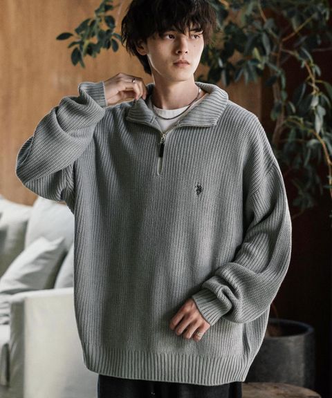 U.S. POLO ASSN. 半拉鍊寬鬆版型針織毛衣_3