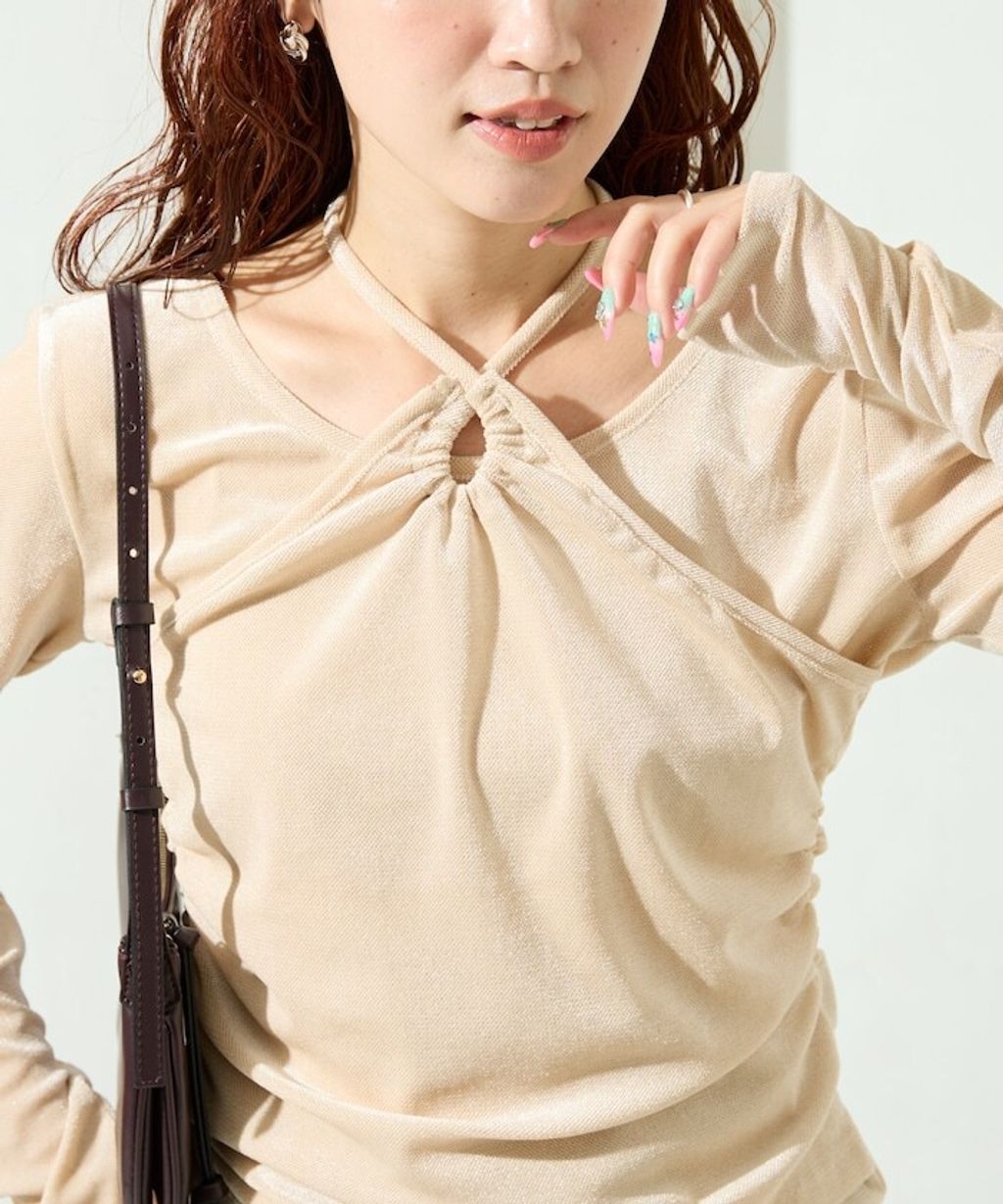 FREAKS STORE 透膚植絨掛脖層次長袖上衣_1