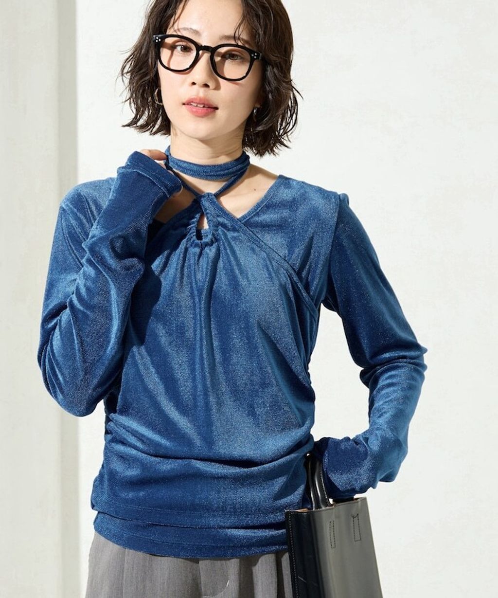 FREAKS STORE 透膚植絨掛脖層次長袖上衣_5