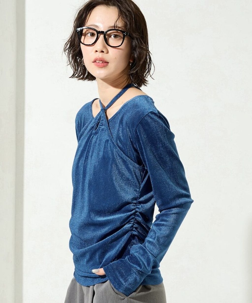 FREAKS STORE 透膚植絨掛脖層次長袖上衣_9