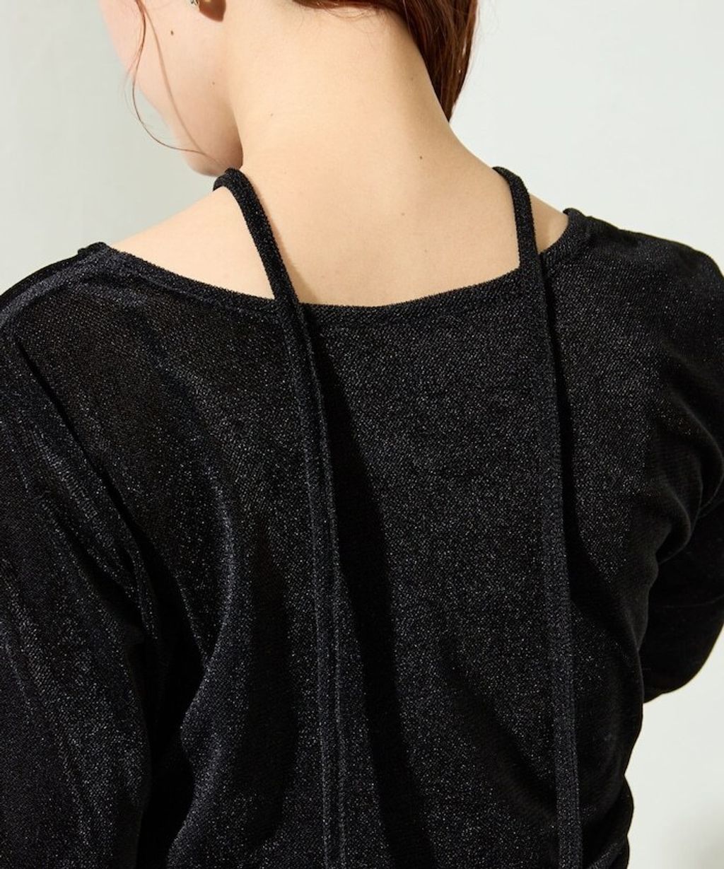 FREAKS STORE 透膚植絨掛脖層次長袖上衣_50