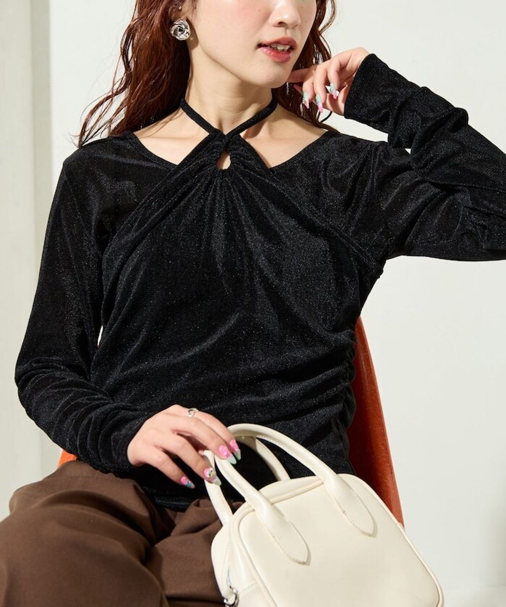 FREAKS STORE 透膚植絨掛脖層次長袖上衣_35