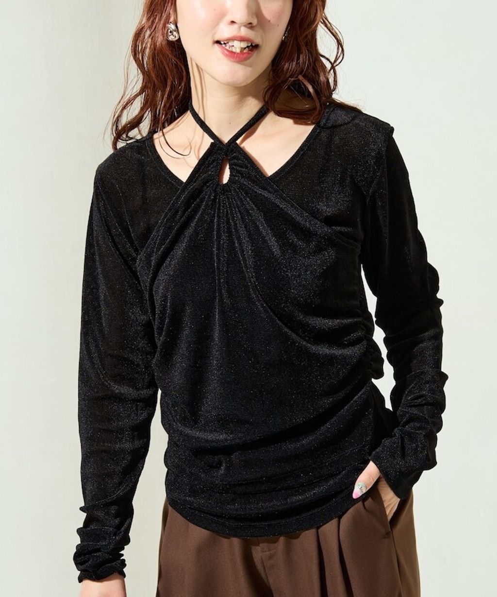 FREAKS STORE 透膚植絨掛脖層次長袖上衣_38