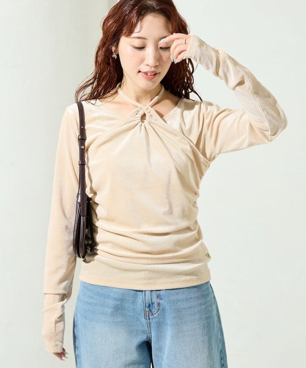 FREAKS STORE 透膚植絨掛脖層次長袖上衣_30