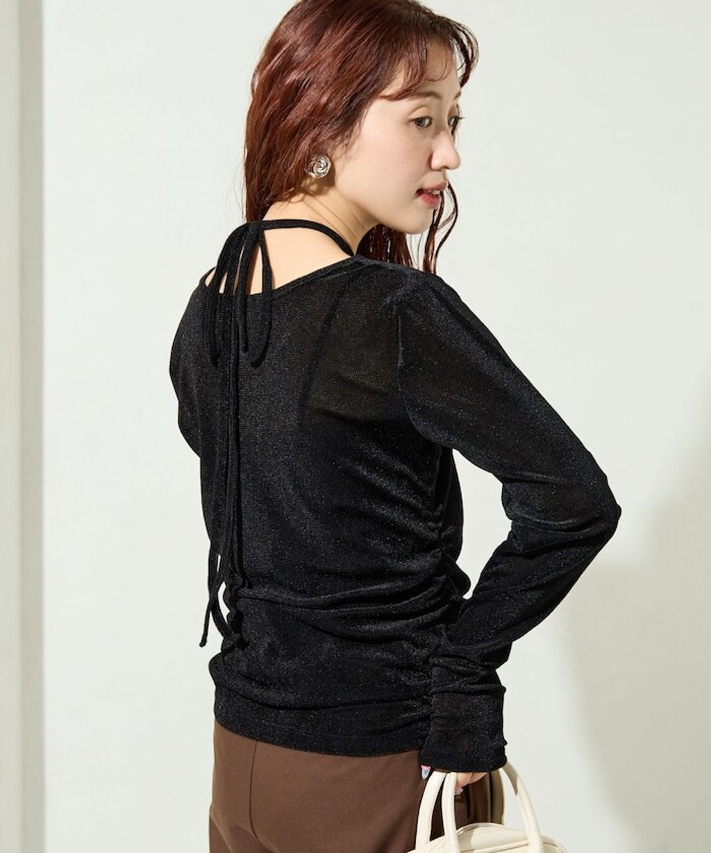 FREAKS STORE 透膚植絨掛脖層次長袖上衣_36