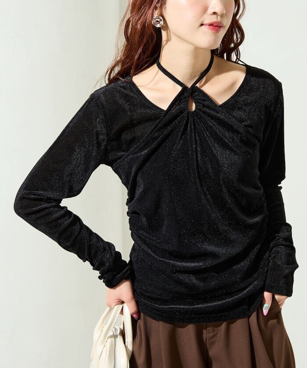 FREAKS STORE 透膚植絨掛脖層次長袖上衣_37