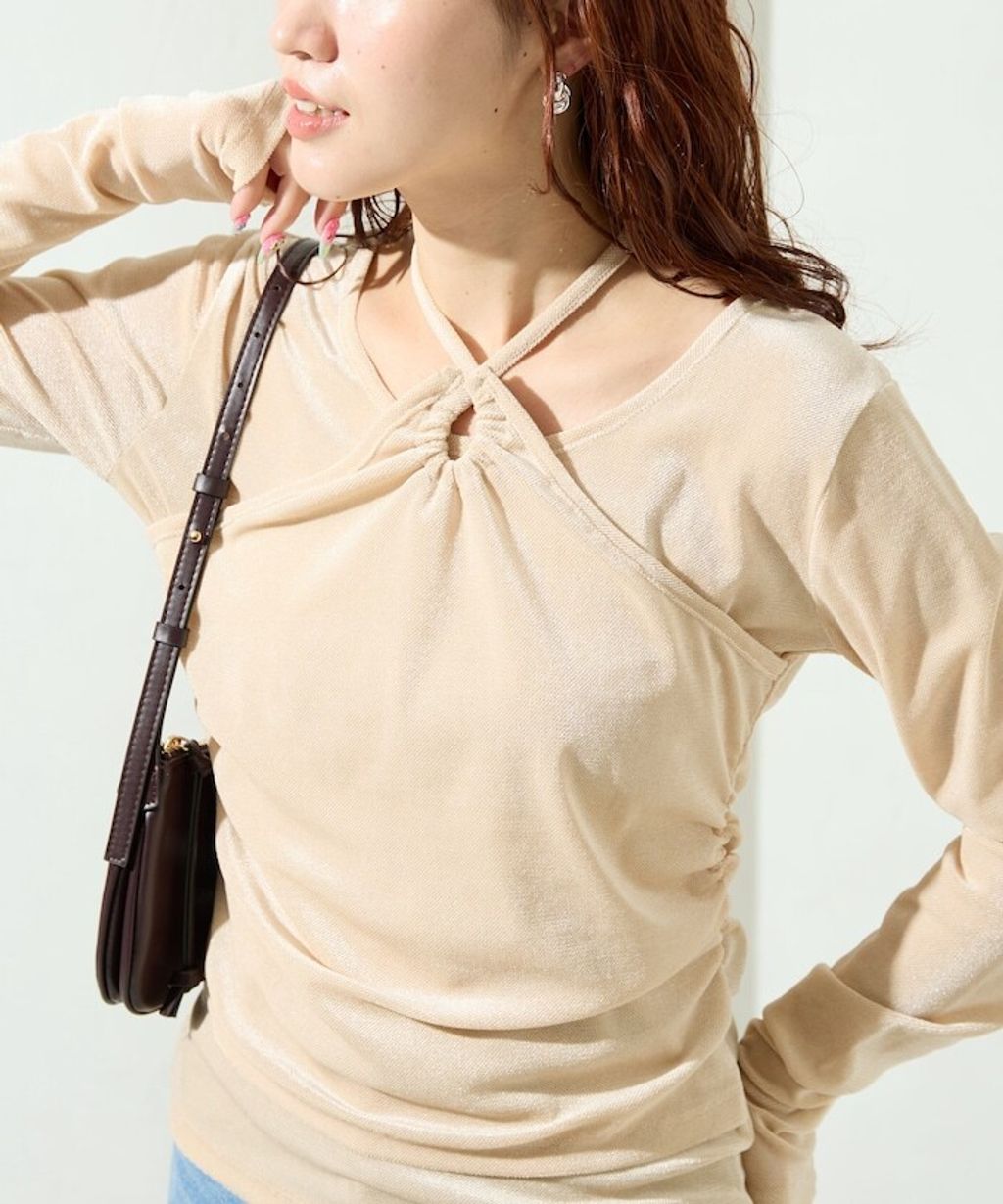 FREAKS STORE 透膚植絨掛脖層次長袖上衣_32