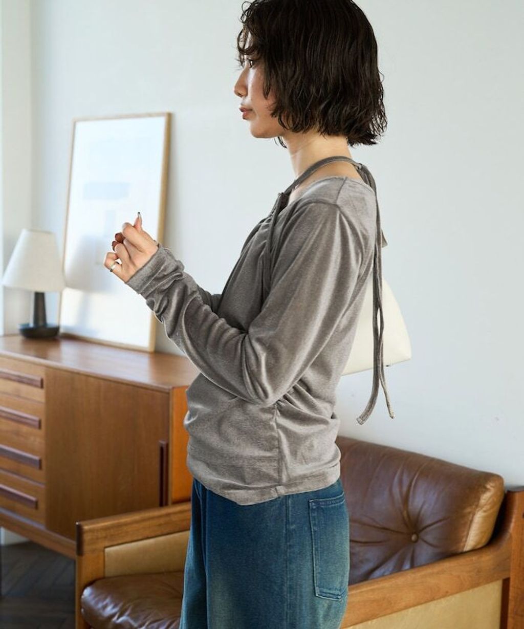 FREAKS STORE 透膚植絨掛脖層次長袖上衣_20