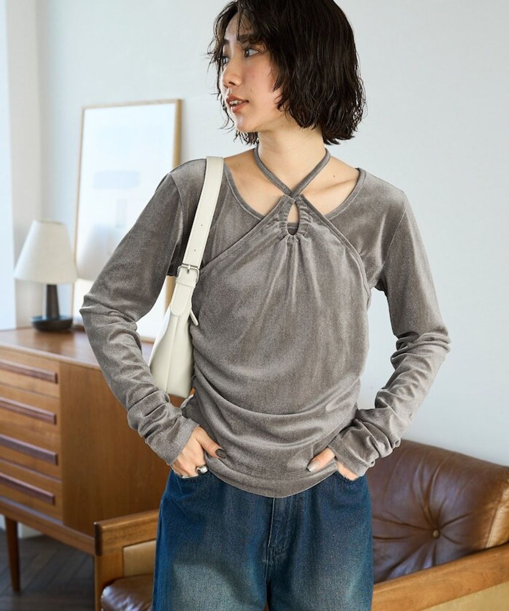 FREAKS STORE 透膚植絨掛脖層次長袖上衣_23