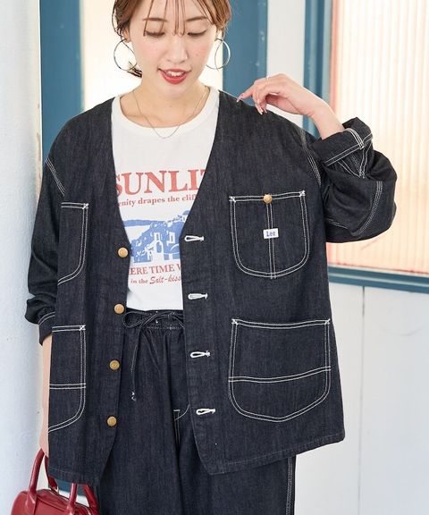 LEE × FREAKS STORE 復古丹寧縫線Oversize無領工裝外套_3