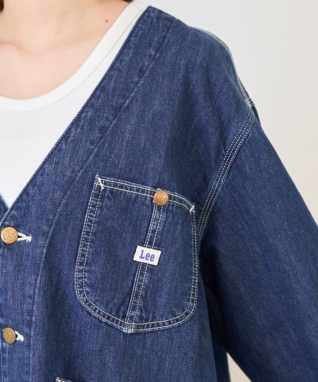 LEE × FREAKS STORE 復古丹寧縫線Oversize無領工裝外套_33