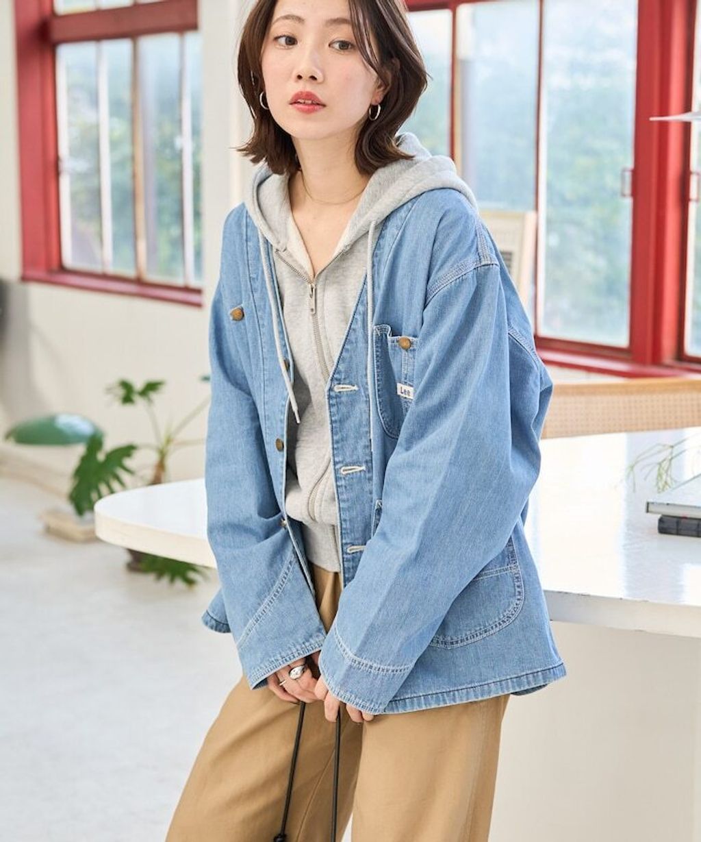 LEE × FREAKS STORE 復古丹寧縫線Oversize無領工裝外套_26