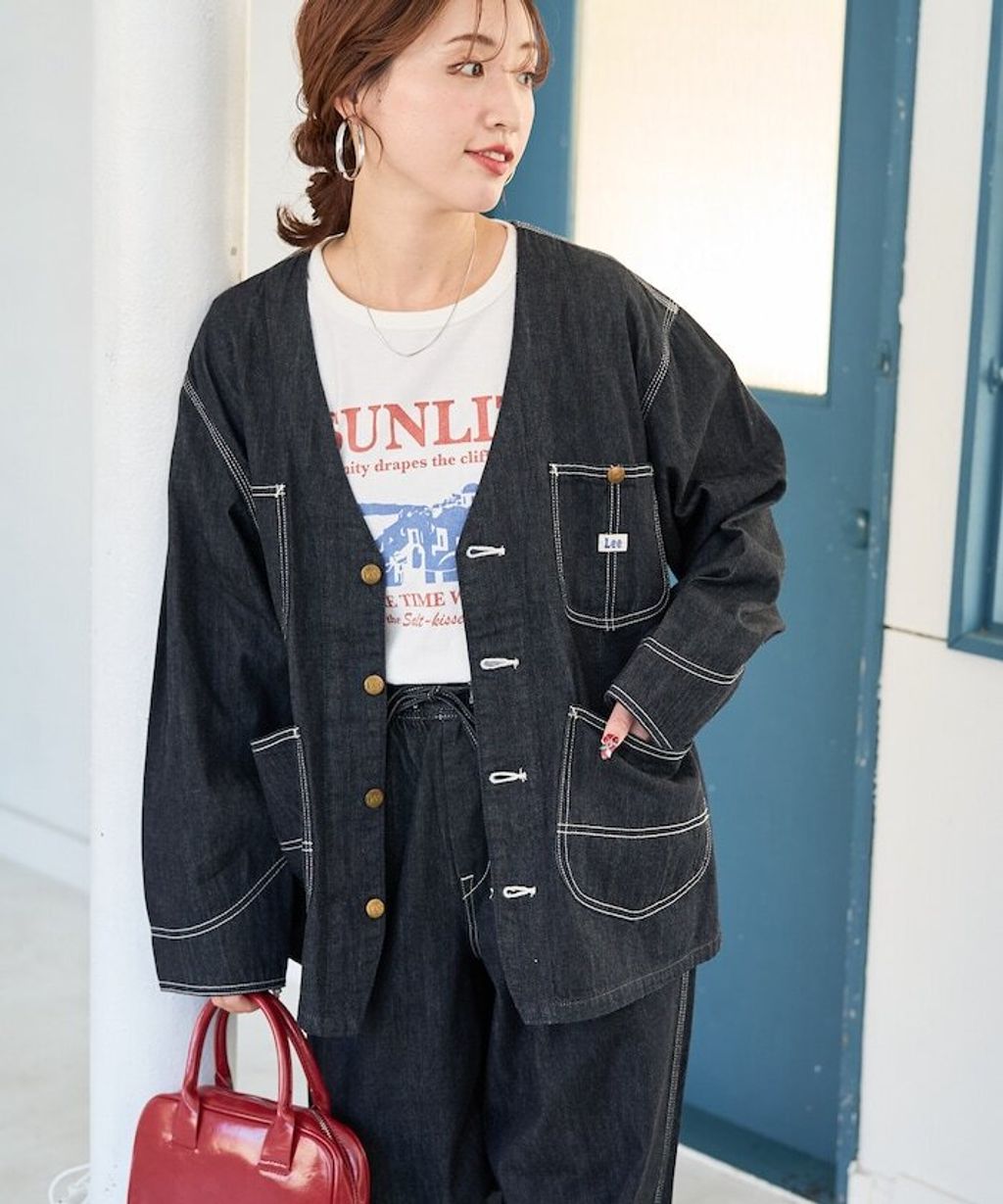LEE × FREAKS STORE 復古丹寧縫線Oversize無領工裝外套_18