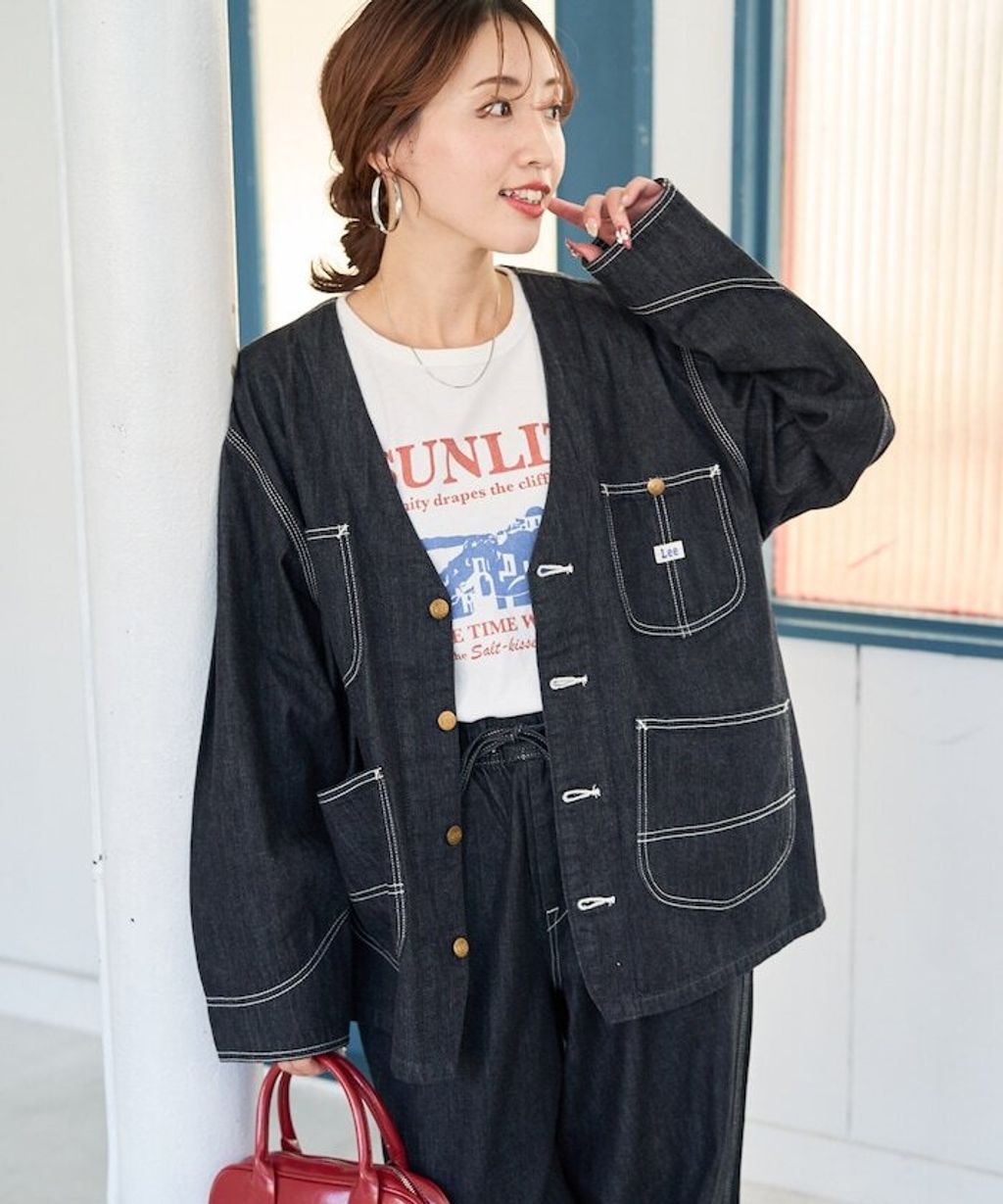 LEE × FREAKS STORE 復古丹寧縫線Oversize無領工裝外套_14