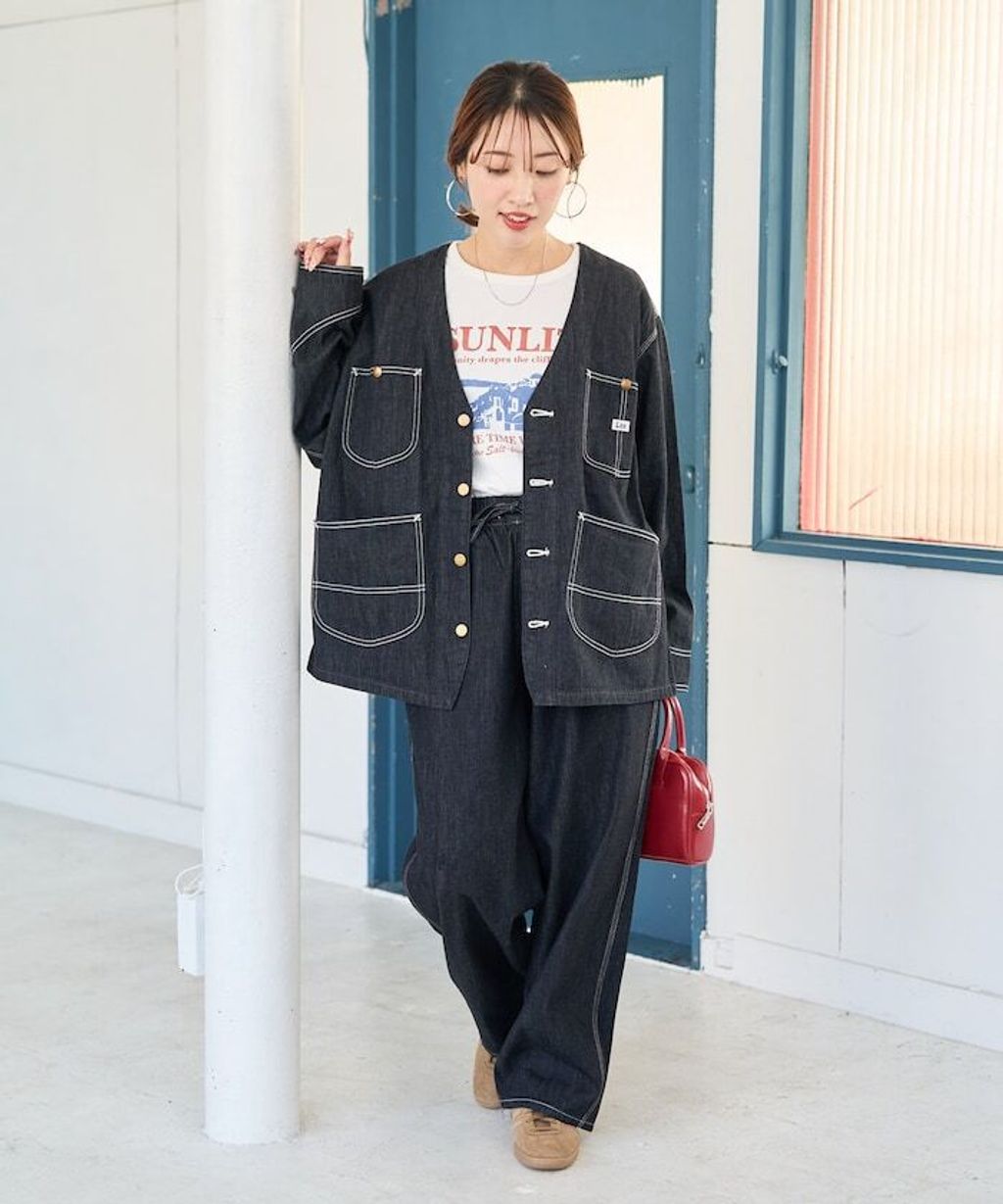 LEE × FREAKS STORE 復古丹寧縫線Oversize無領工裝外套_13