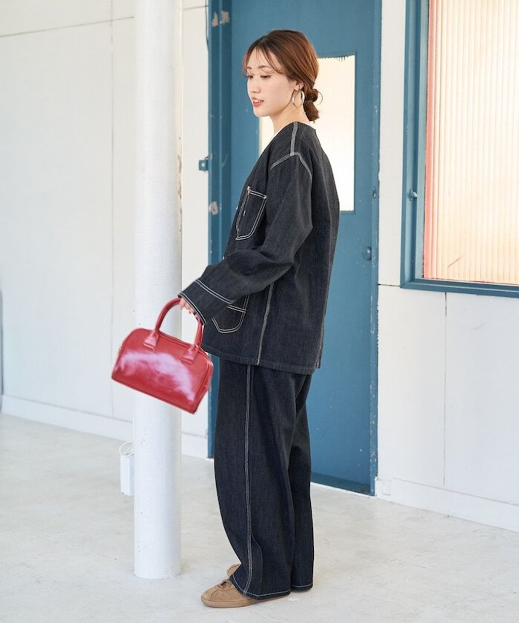 LEE × FREAKS STORE 復古丹寧縫線Oversize無領工裝外套_15