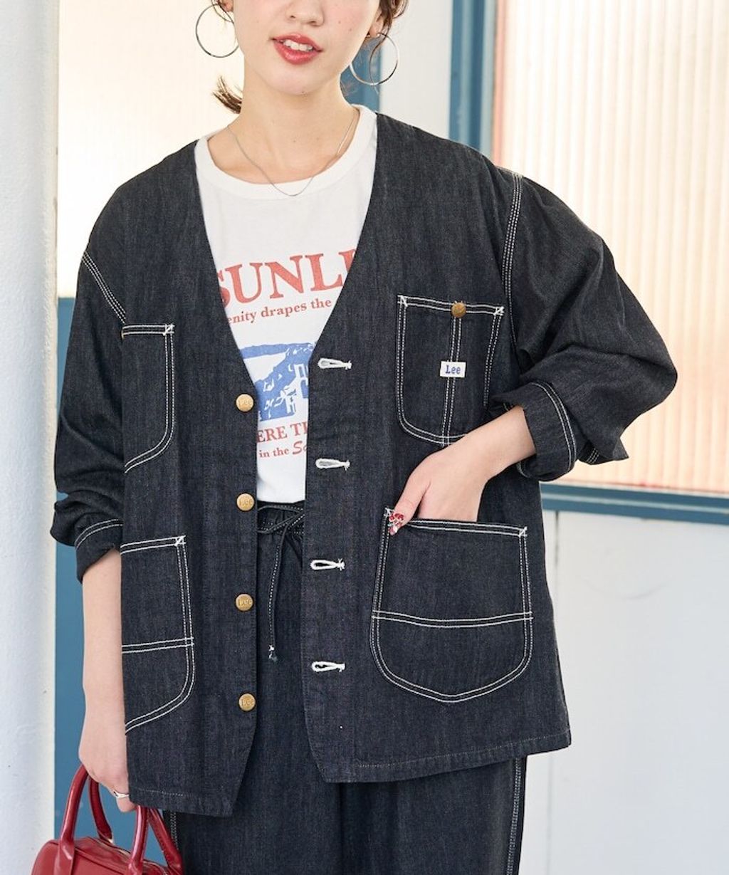 LEE × FREAKS STORE 復古丹寧縫線Oversize無領工裝外套_12