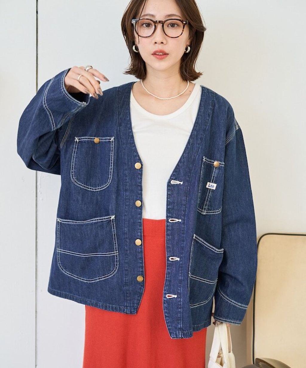 LEE × FREAKS STORE 復古丹寧縫線Oversize無領工裝外套_5