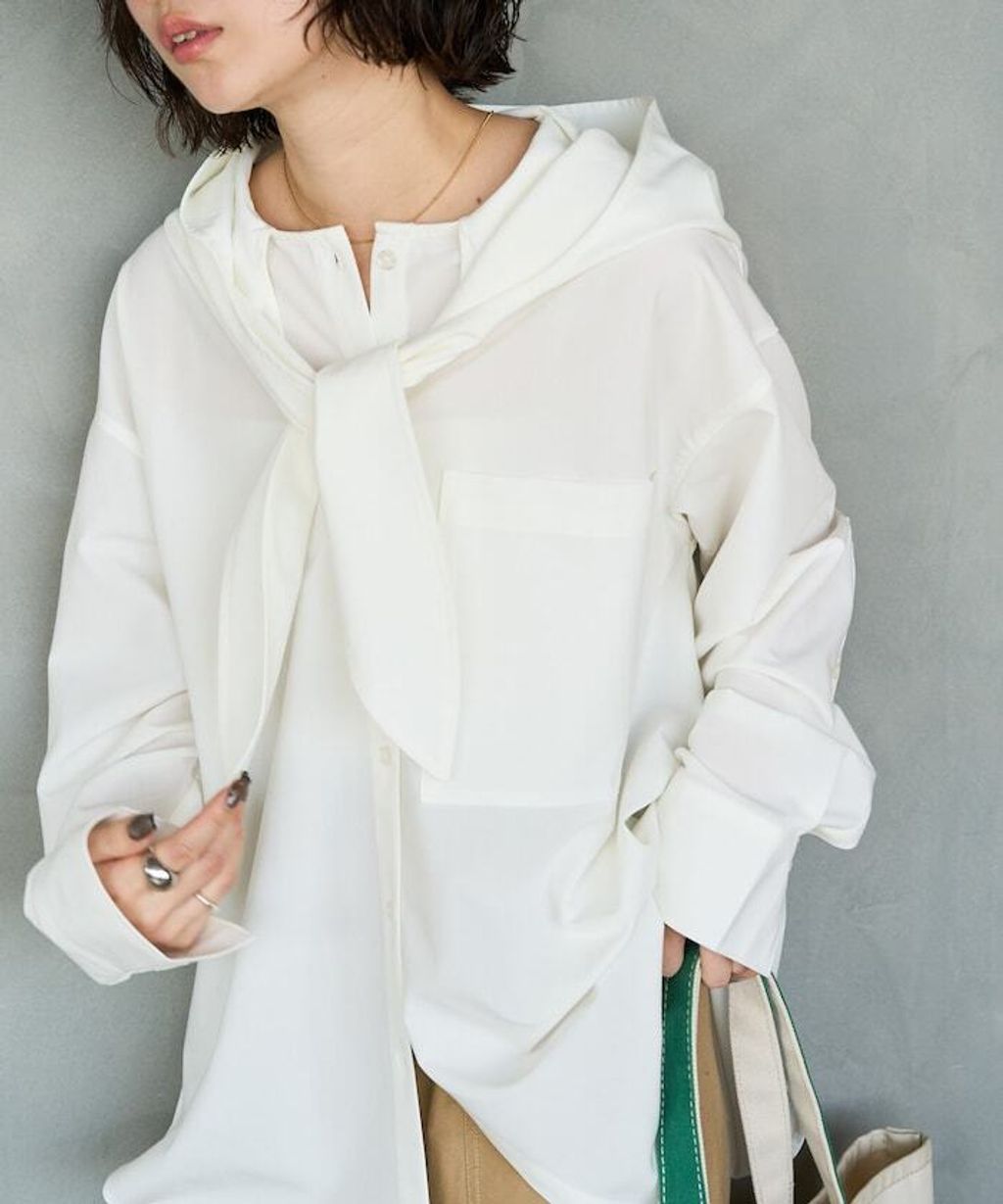 FREAKS STORE 設計感領結連帽長版襯衫_1