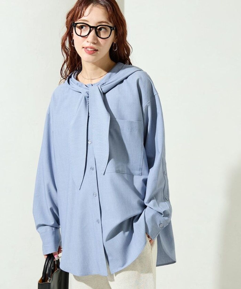 FREAKS STORE 設計感領結連帽長版襯衫_3