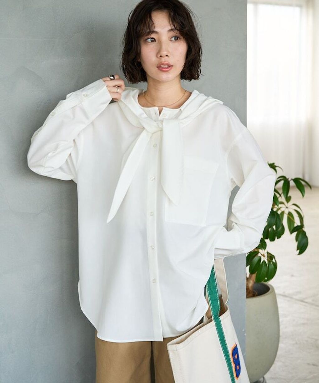 FREAKS STORE 設計感領結連帽長版襯衫_6