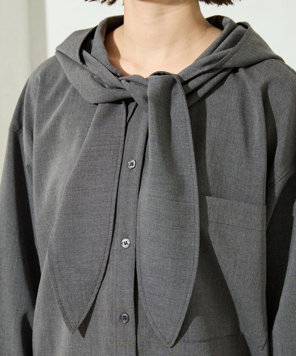 FREAKS STORE 設計感領結連帽長版襯衫_39