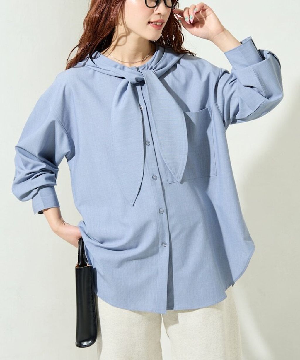 FREAKS STORE 設計感領結連帽長版襯衫_28