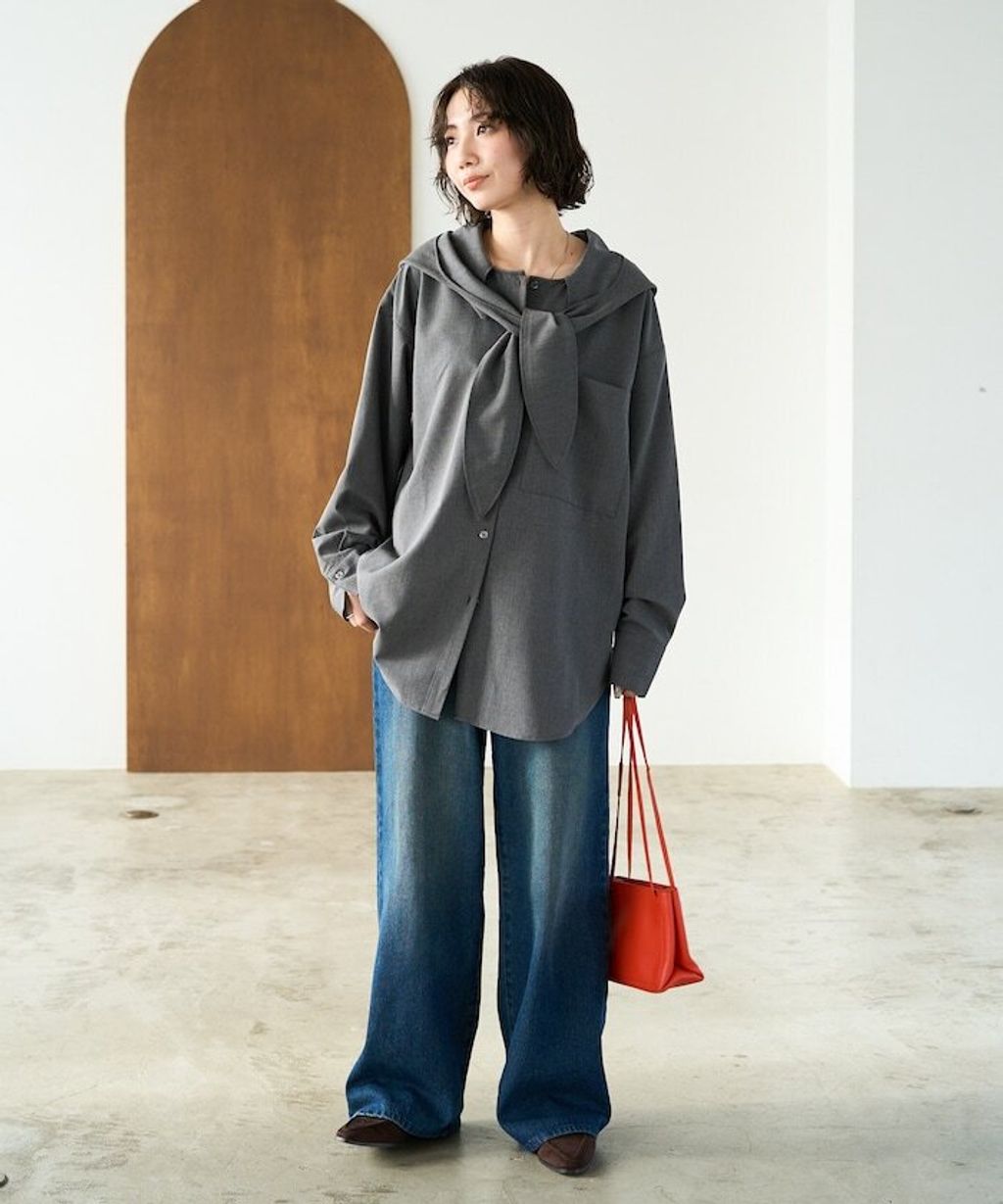 FREAKS STORE 設計感領結連帽長版襯衫_13