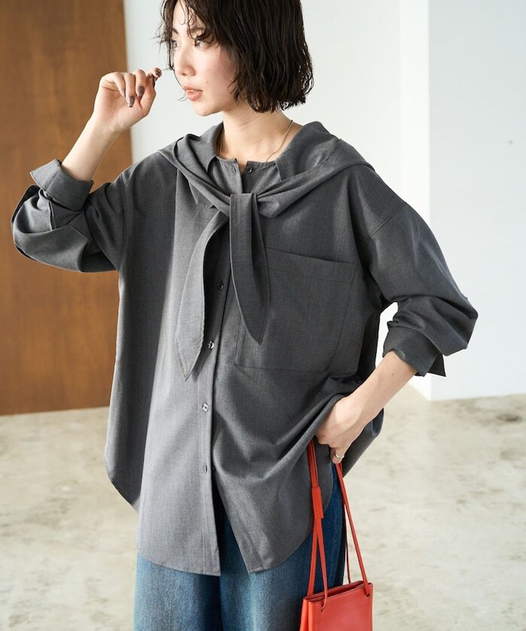 FREAKS STORE 設計感領結連帽長版襯衫_19