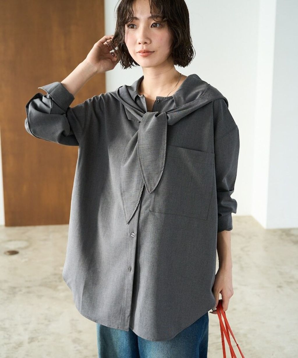 FREAKS STORE 設計感領結連帽長版襯衫_18