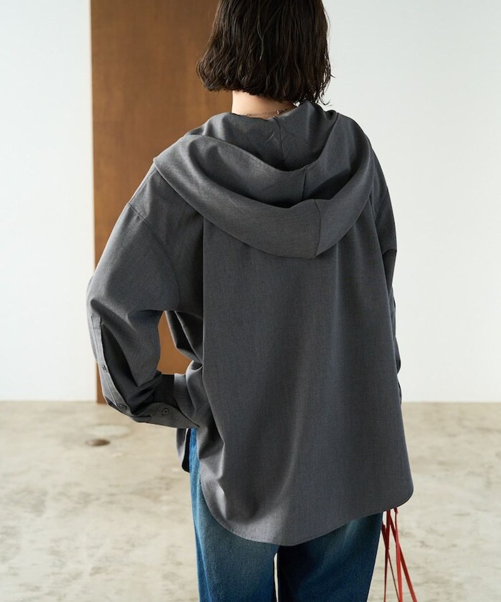 FREAKS STORE 設計感領結連帽長版襯衫_16