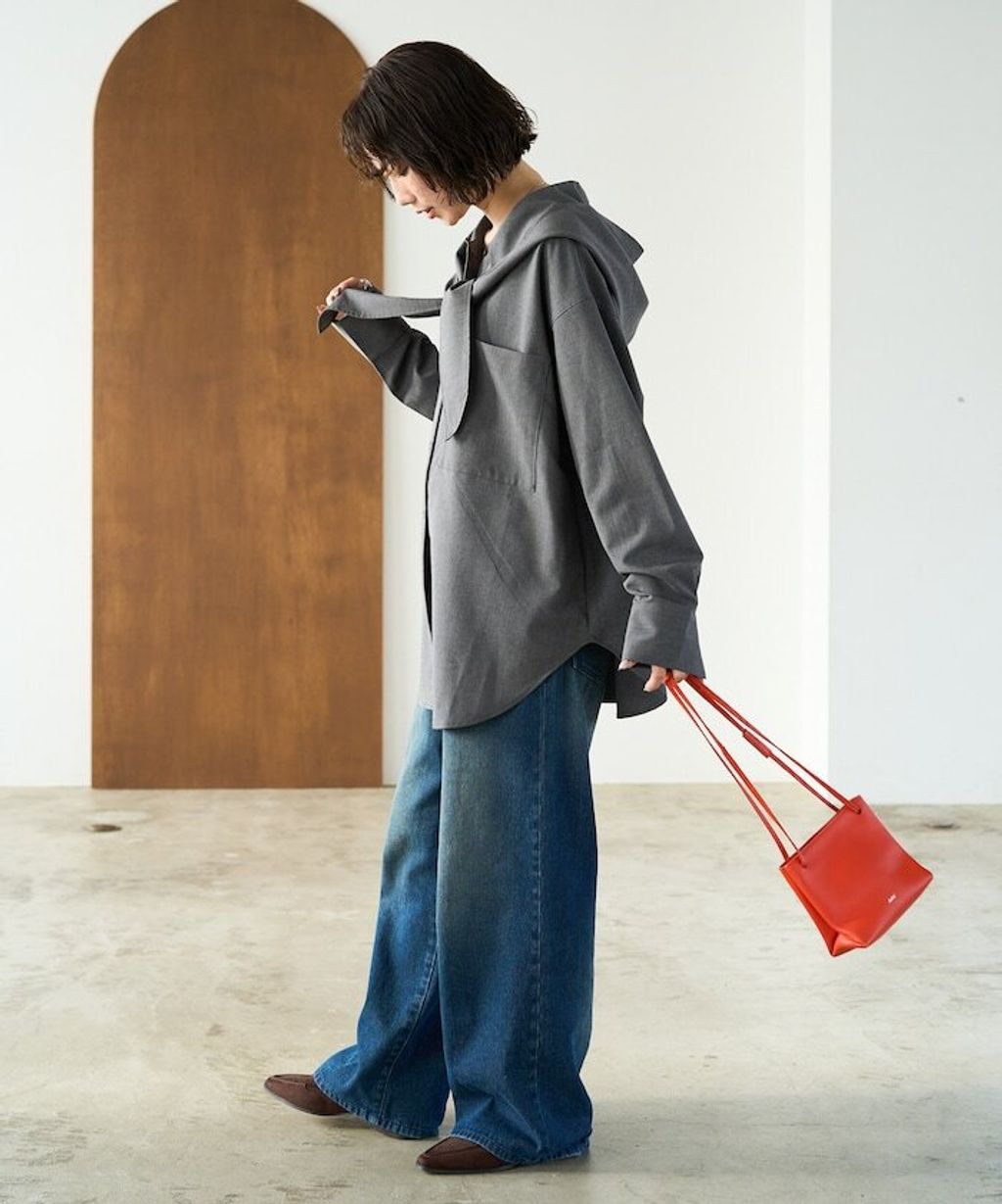 FREAKS STORE 設計感領結連帽長版襯衫_14