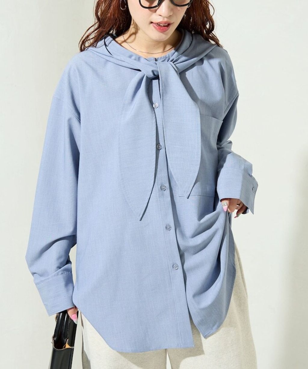 FREAKS STORE 設計感領結連帽長版襯衫_26