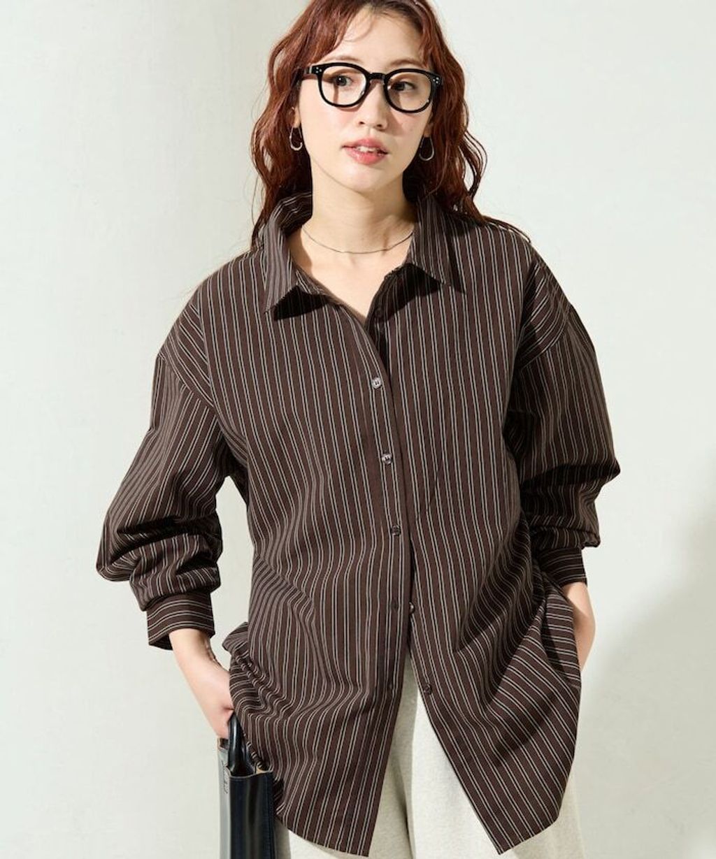 FREAKS STORE 日系感微寬鬆後綁帶編織條紋襯衫_3