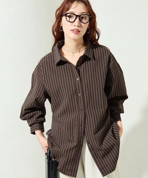 FREAKS STORE 日系感微寬鬆後綁帶編織條紋襯衫_3