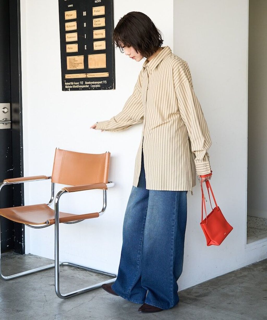 FREAKS STORE 日系感微寬鬆後綁帶編織條紋襯衫_8