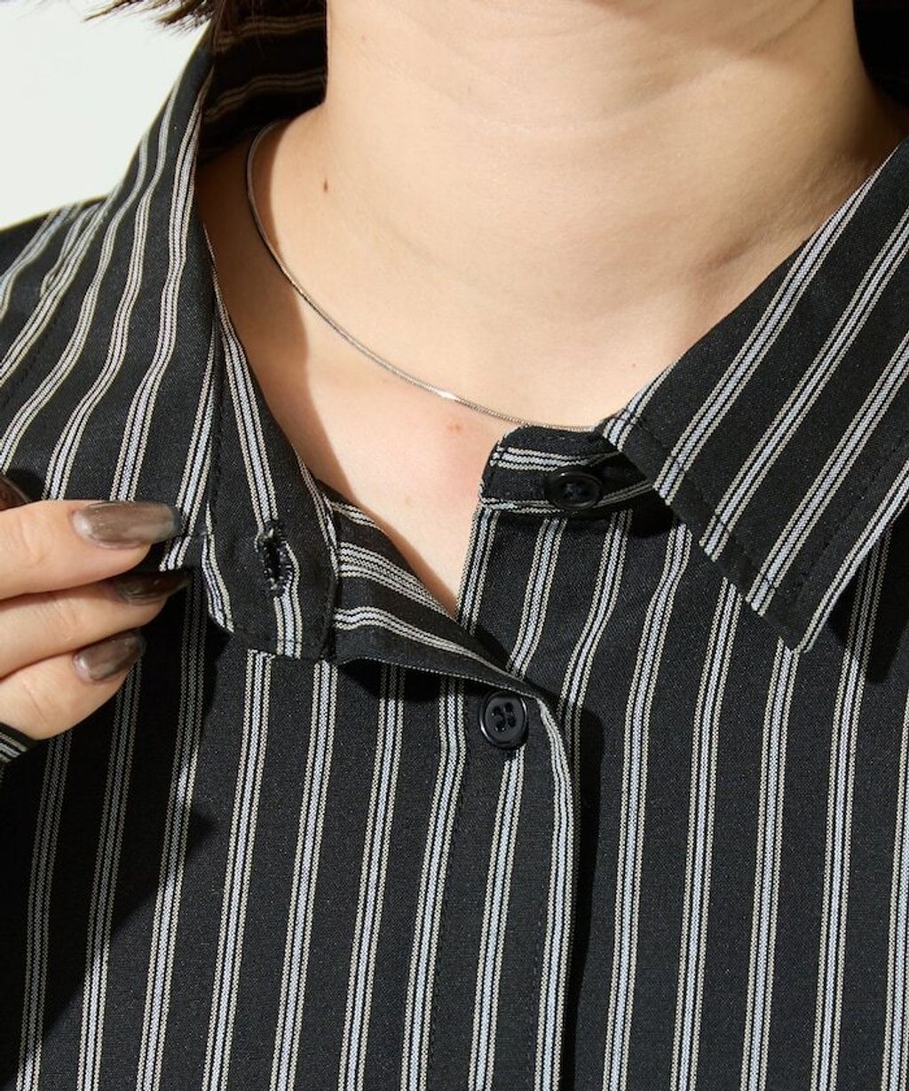 FREAKS STORE 日系感微寬鬆後綁帶編織條紋襯衫_45