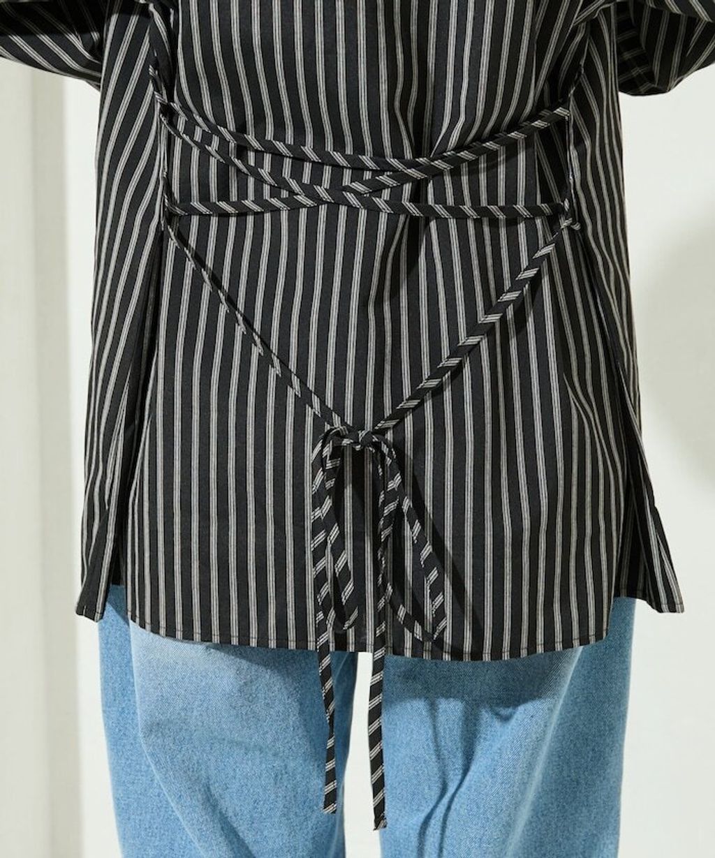 FREAKS STORE 日系感微寬鬆後綁帶編織條紋襯衫_49