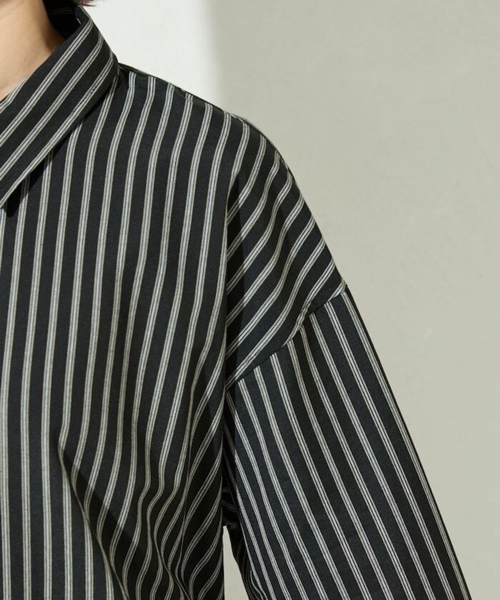 FREAKS STORE 日系感微寬鬆後綁帶編織條紋襯衫_41