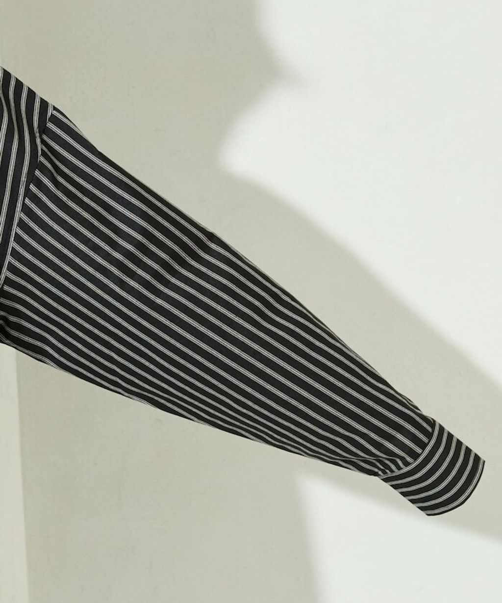 FREAKS STORE 日系感微寬鬆後綁帶編織條紋襯衫_42