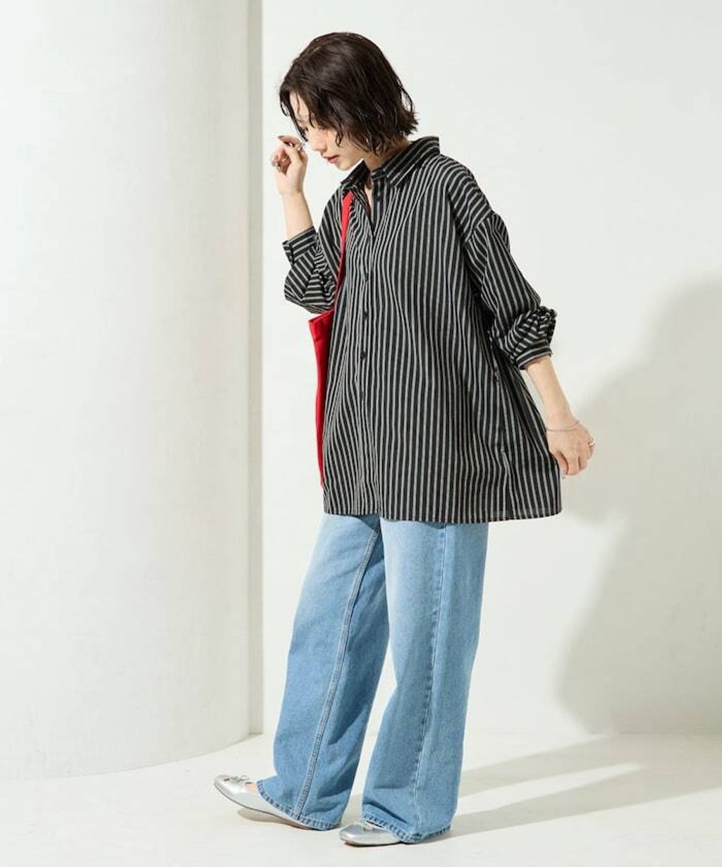 FREAKS STORE 日系感微寬鬆後綁帶編織條紋襯衫_25