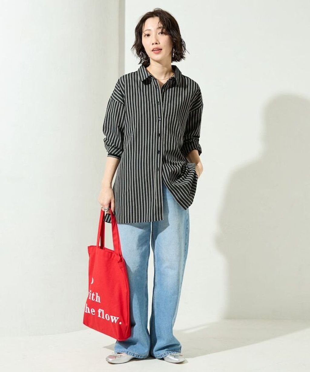 FREAKS STORE 日系感微寬鬆後綁帶編織條紋襯衫_29