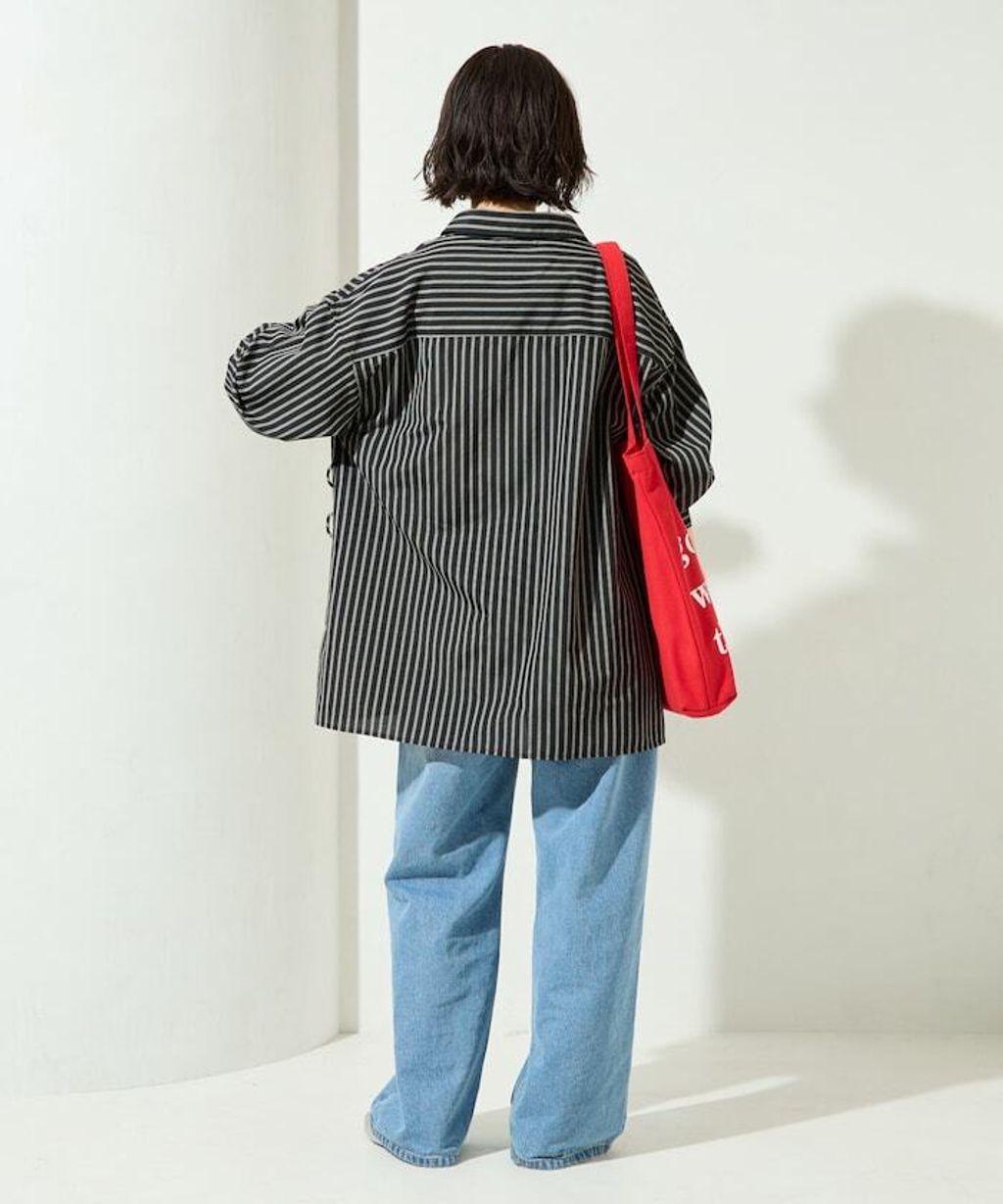 FREAKS STORE 日系感微寬鬆後綁帶編織條紋襯衫_26