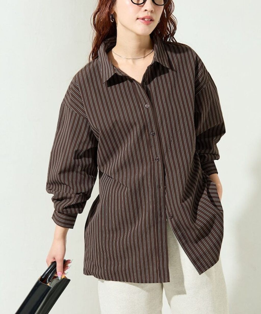 FREAKS STORE 日系感微寬鬆後綁帶編織條紋襯衫_19