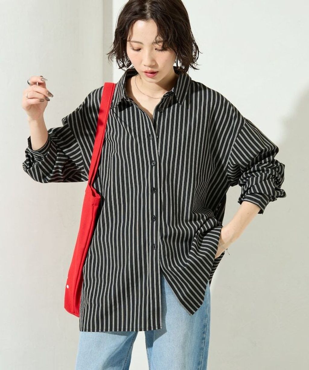 FREAKS STORE 日系感微寬鬆後綁帶編織條紋襯衫_27