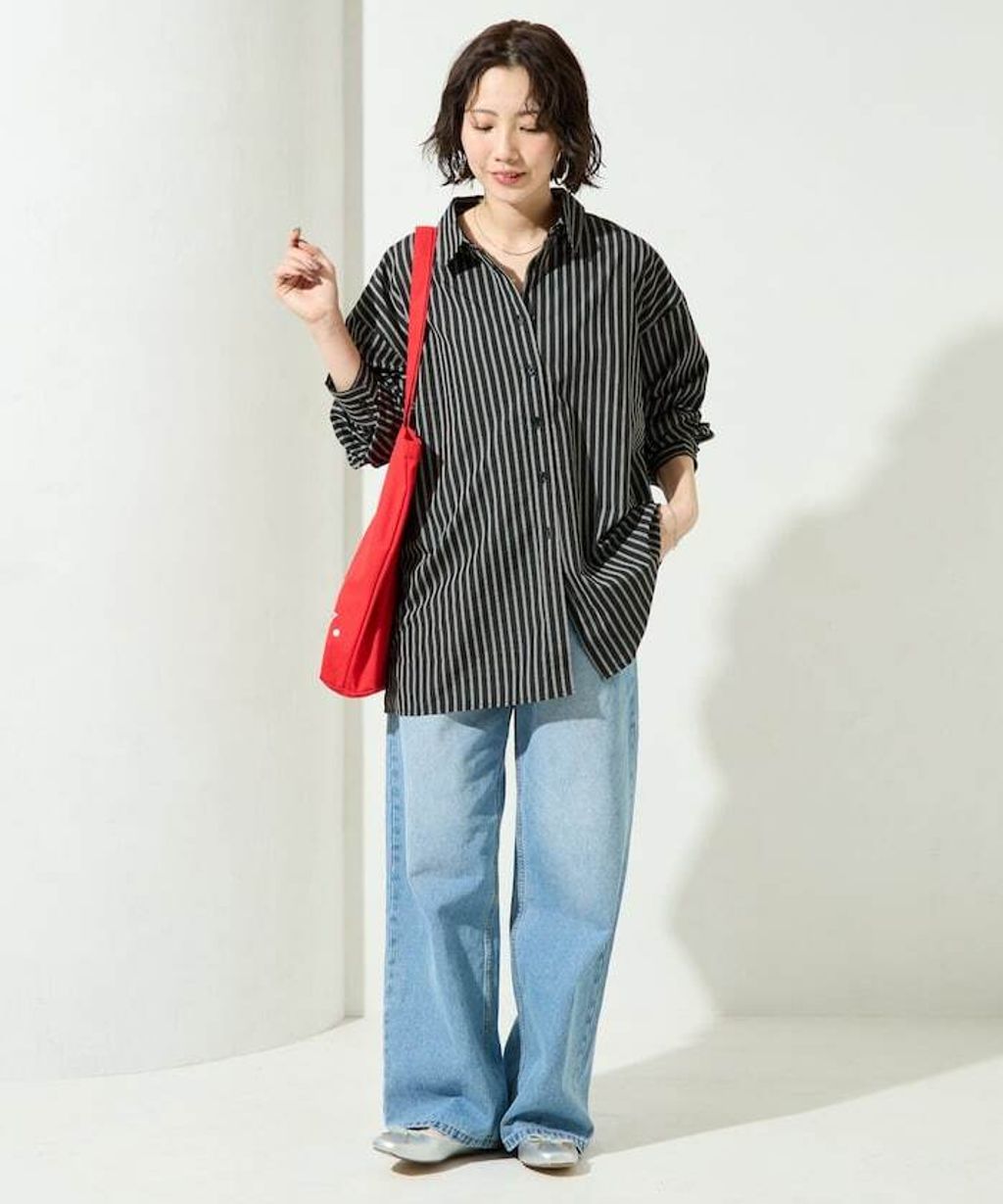 FREAKS STORE 日系感微寬鬆後綁帶編織條紋襯衫_24