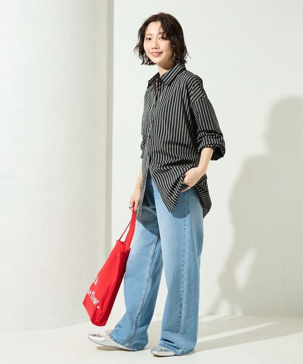 FREAKS STORE 日系感微寬鬆後綁帶編織條紋襯衫_30